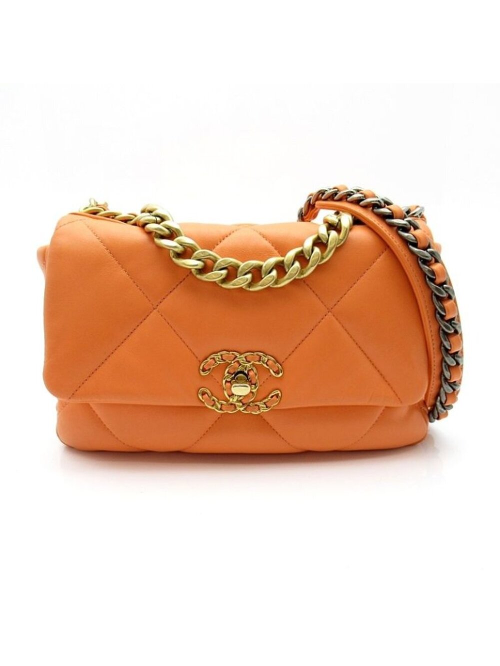 Chanel 19 Flap Chain Shoulder Bag Lambskin Orange